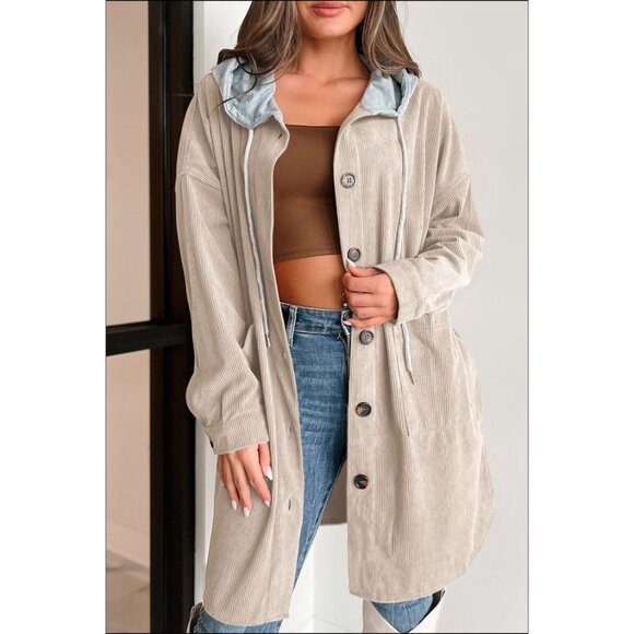 Drawstring Button Up Long Sleeve Hooded Jacket - Picture 5 of 5
